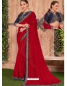 Maroon Fancy Heavy Dyed Embroidered Border Designer Saree