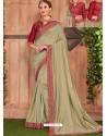 Olive Green Fancy Heavy Dyed Embroidered Border Designer Saree