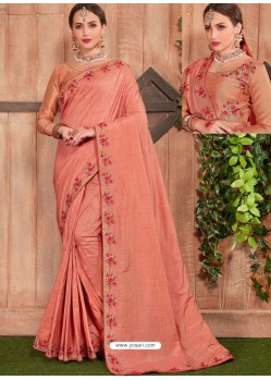 Peach Fancy Heavy Dyed Embroidered Border Designer Saree