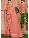 Peach Fancy Heavy Dyed Embroidered Border Designer Saree
