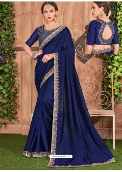 Navy Blue Fancy Heavy Dyed Embroidered Border Designer Saree