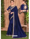 Navy Blue Fancy Heavy Dyed Embroidered Border Designer Saree