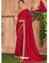 Stylish Maroon Fancy Heavy Dyed Embroidered Border Designer Saree