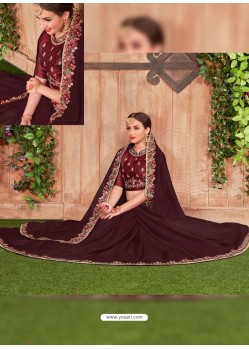 Coffee Brown Fancy Heavy Dyed Embroidered Border Designer Saree