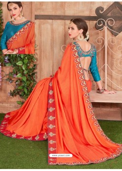 Orange Fancy Heavy Dyed Embroidered Border Designer Saree