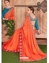 Orange Fancy Heavy Dyed Embroidered Border Designer Saree