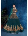 Teal Blue Embroidered Georgette Designer Anarkali Suit