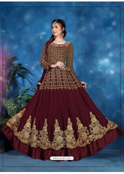 Maroon Embroidered Georgette Designer Anarkali Suit