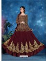 Maroon Embroidered Georgette Designer Anarkali Suit