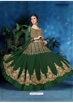 Dark Green Embroidered Georgette Designer Anarkali Suit