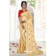 Cream Embroidered Designer Fancy Georgette Saree