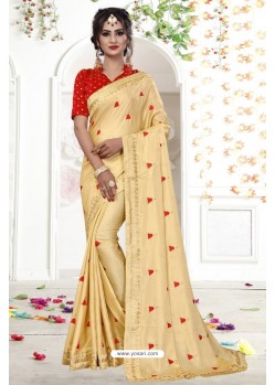 Cream Embroidered Designer Fancy Georgette Saree