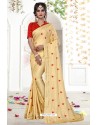 Cream Embroidered Designer Fancy Georgette Saree