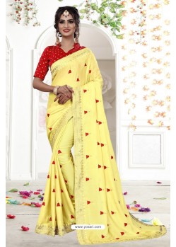 Lemon Embroidered Designer Fancy Georgette Saree