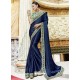 Navy Blue Embroidered Georgette Designer Party Wear Saree