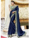 Navy Blue Embroidered Georgette Designer Party Wear Saree