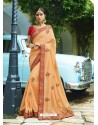 Exclusive Light Orange Embroidered Designer Silk Wedding Saree