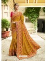 Mustard Embroidered Designer Silk Wedding Saree