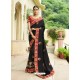 Awesome Black Embroidered Designer Silk Wedding Saree