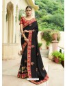 Awesome Black Embroidered Designer Silk Wedding Saree