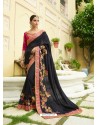 Black Embroidered Designer Silk Wedding Saree