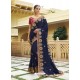 Navy Blue Embroidered Designer Silk Wedding Saree