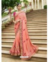 Peach Embroidered Designer Silk Wedding Saree