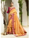 Yellow Embroidered Designer Silk Wedding Saree