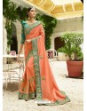 Light Orange Embroidered Designer Silk Wedding Saree