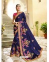 Latest Navy Blue Embroidered Designer Silk Wedding Saree