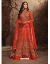 Red Embroidered Net Designer Anarkali Suit