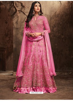 Hot Pink Embroidered Net Designer Anarkali Suit