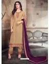 Beige Georgette Embroidered Designer Straight Suit