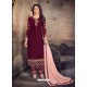 Maroon Georgette Embroidered Designer Straight Suit