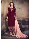 Maroon Georgette Embroidered Designer Straight Suit