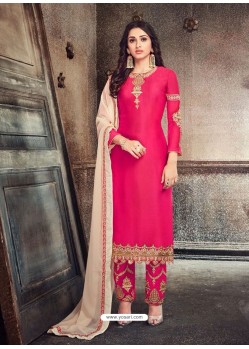 Fuchsia Georgette Embroidered Designer Straight Suit