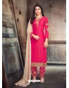 Fuchsia Georgette Embroidered Designer Straight Suit