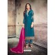 Teal Blue Georgette Embroidered Designer Straight Suit