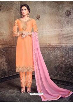 Light Orange Georgette Embroidered Designer Straight Suit