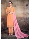 Light Orange Georgette Embroidered Designer Straight Suit