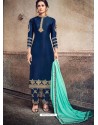 Peacock Blue Georgette Embroidered Designer Straight Suit