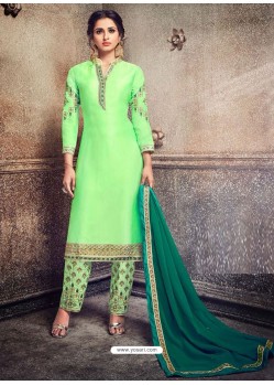 Sea Green Georgette Embroidered Designer Straight Suit