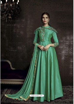 Marvelous Jade Green Tapera Silk Embroidered Designer Floor Length Suit