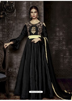 Black Tapera Silk Embroidered Designer Floor Length Suit