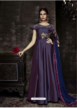 Purple Tapera Silk Embroidered Designer Floor Length Suit