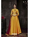 Yellow Tapera Silk Embroidered Designer Floor Length Suit