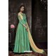 Incredible Jade Green Tapera Silk Embroidered Designer Floor Length Suit