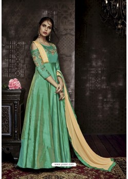 Incredible Jade Green Tapera Silk Embroidered Designer Floor Length Suit