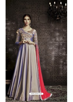 Silver Tapera Silk Embroidered Designer Floor Length Suit