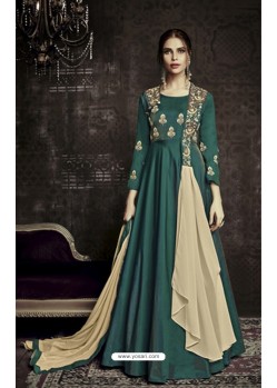 Dark Green Tapera Silk Embroidered Designer Floor Length Suit